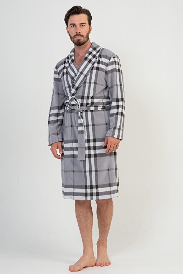 Men's Fleece Raft Collar Long Sleeve Long Dressing Gown
,203087