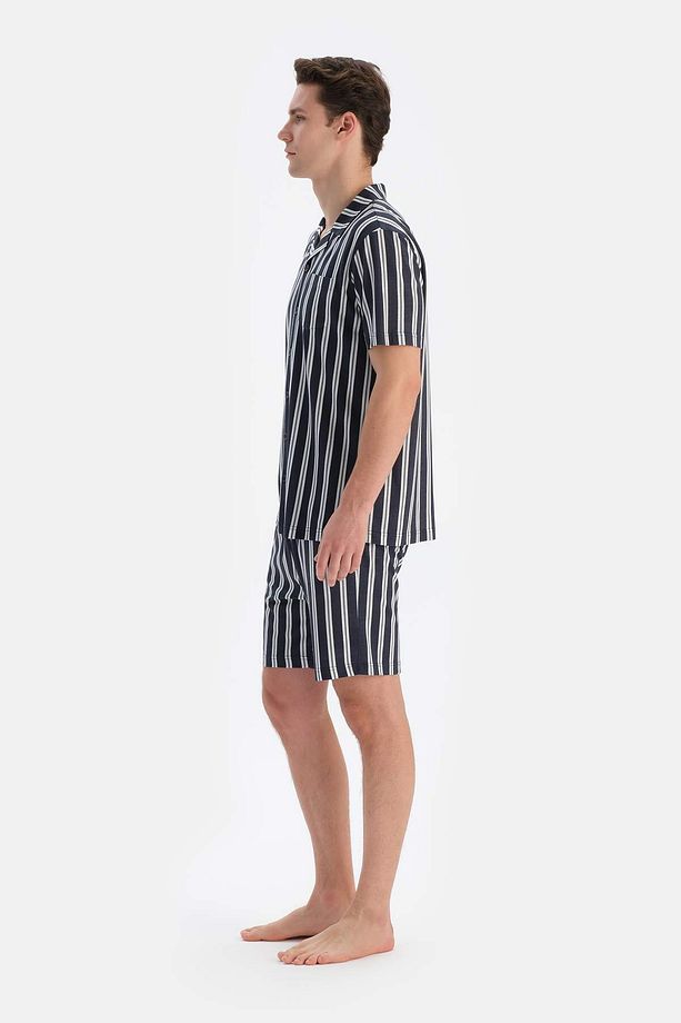 Multıcolor Çizgili Gömlek Şort Penye Modal Pijama Takımı - 3