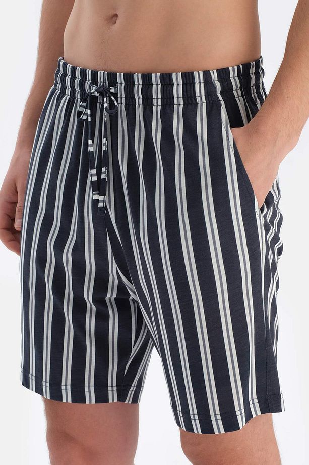 Multıcolor Çizgili Gömlek Şort Penye Modal Pijama Takımı - 7