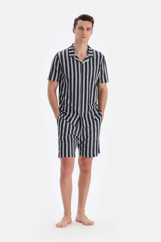 Multıcolor Çizgili Gömlek Şort Penye Modal Pijama Takımı - 1