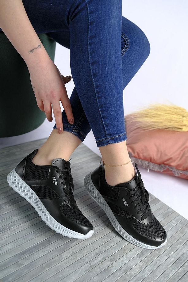 Siyah - Kalın Taban Fileli Kadın Sneaker Stc197 - 4