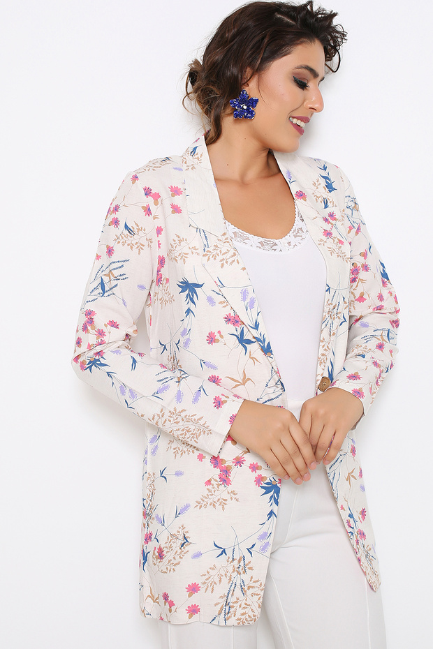 Floral Patterned Buttoned Blazer Jacket - 3