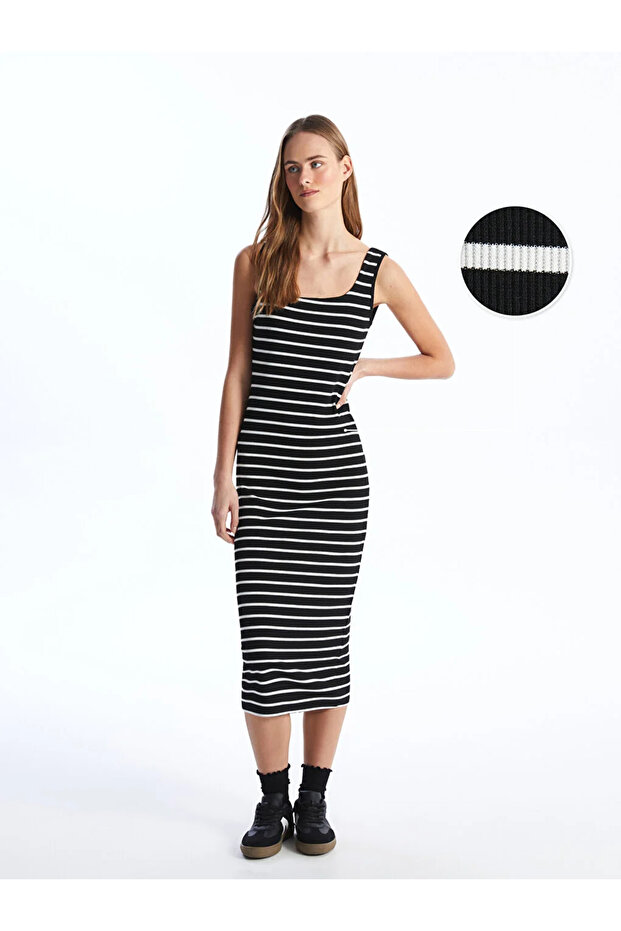 LCW Vision U Collar Striped Women's Dress