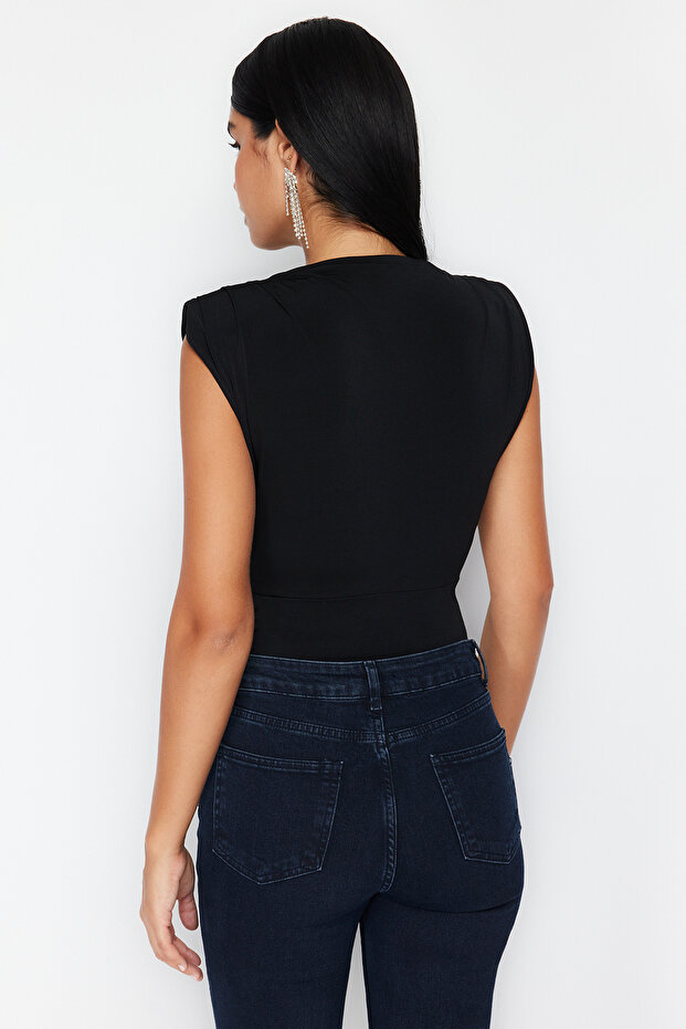 Siyah Vücuda Oturan Çıtçıtlı Örme Body TPRSS24BD00012 - 6