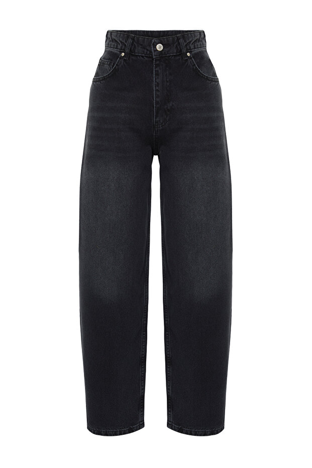 Siyah Düşük Bel Loose Baggy %100 Pamuk Non-Stretch Jeans TWOSS24JE00038 - 7