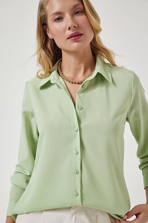 Women's Light Green Soft Textured Basic Shirt DD01297