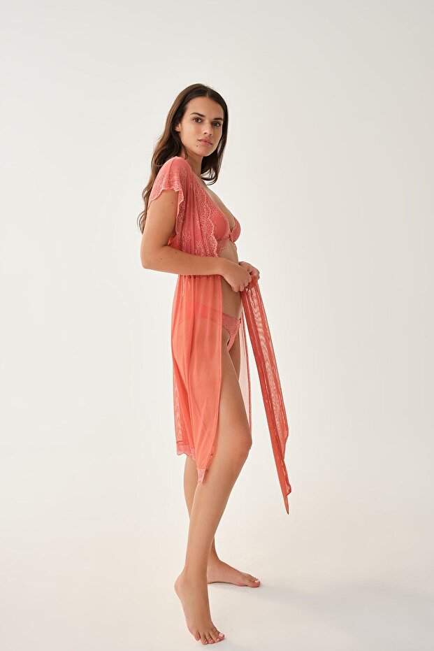 Kurzärmliger Morgenmantel mit Kachelmuster - 6