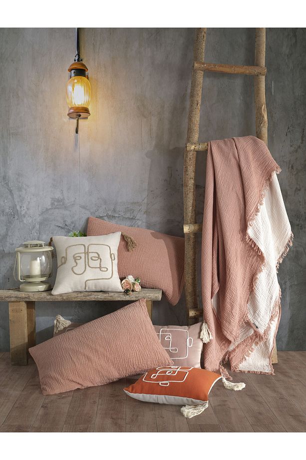 Kiremit Tek Kişilik 180x240cm Yatak Örtüsü/1 Adet 50x70cm Yastık 4 Katlı Multi Muslin %100 Pamuk - 7