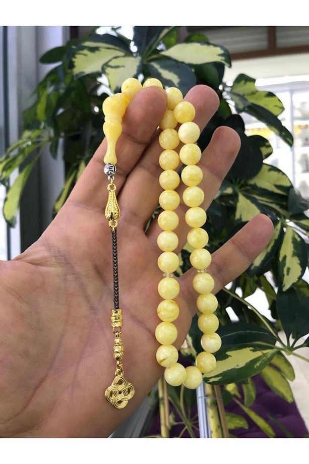 Küre Model Yoğun Hareli Sarı Renk Beyrut Damlası Kehribar Tesbih - 2