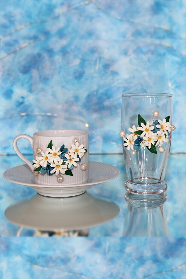 Daisy Cup with Pearls and Water Glass