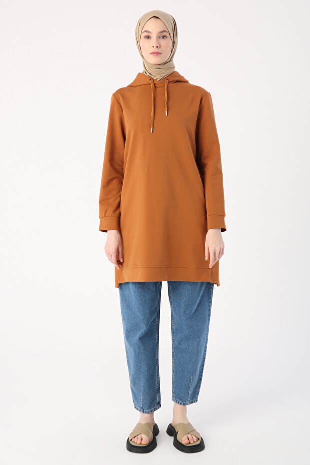 Mustard Slit Hooded Basic Sweat Tunic - 2