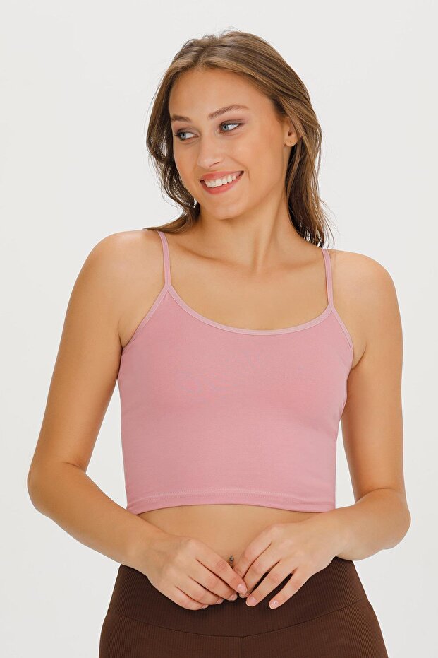 Women's Rope Strap Cotton Crop Bustier - Bst1015 - Pink
