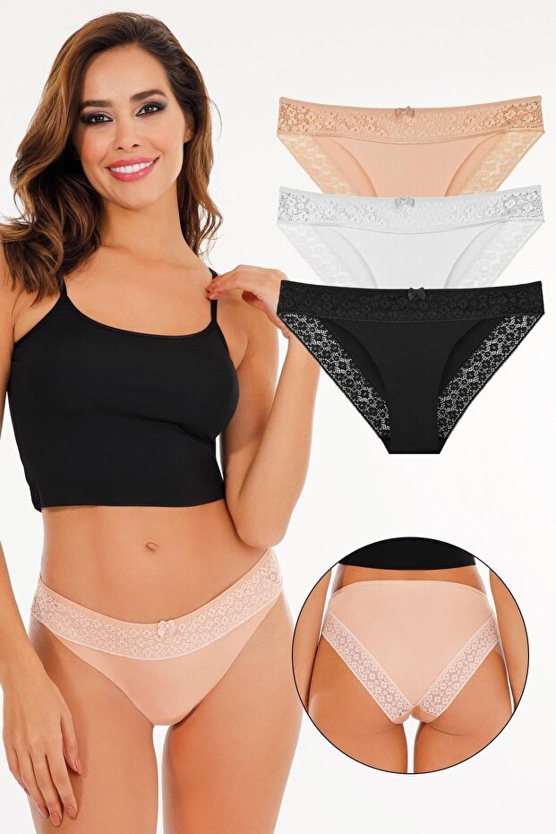 Women's Laser Cut Lace Slip Panties 3-Piece Pack Set - Kts3101 Model-1