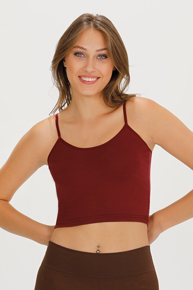 Women's Cotton Crop Bustier with Rope Straps - Bst1015 - Bordo