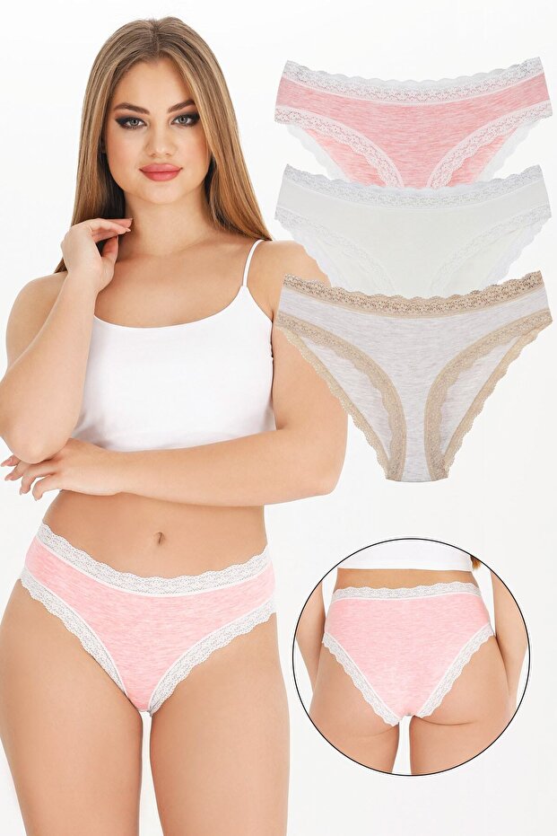 Women's Lace Mixed Colors Slip Panties 3 Pack Set Kts1501