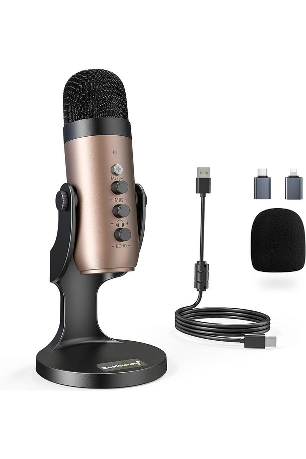 K66 Gold USB Mikrofon: Podcast, Oyun, Akış - Gürültü Önleme, Sessiz Mod, Mac ve Windows Uyumlu - 1