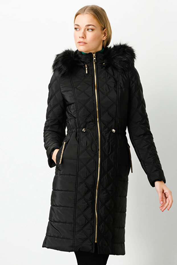 Kapişonlu Kapitone Kaban SİYAH 6609 - 2