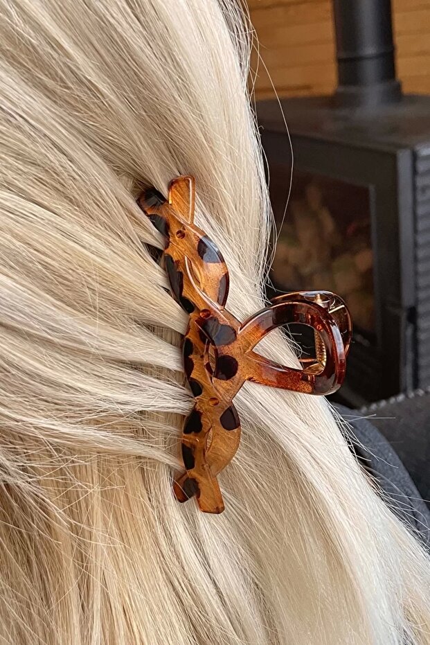 مشبك مزلاج بنقشة الفهد البني - 3