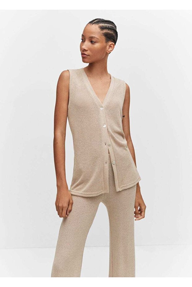 Düğmeli Örgü Bluz - 1