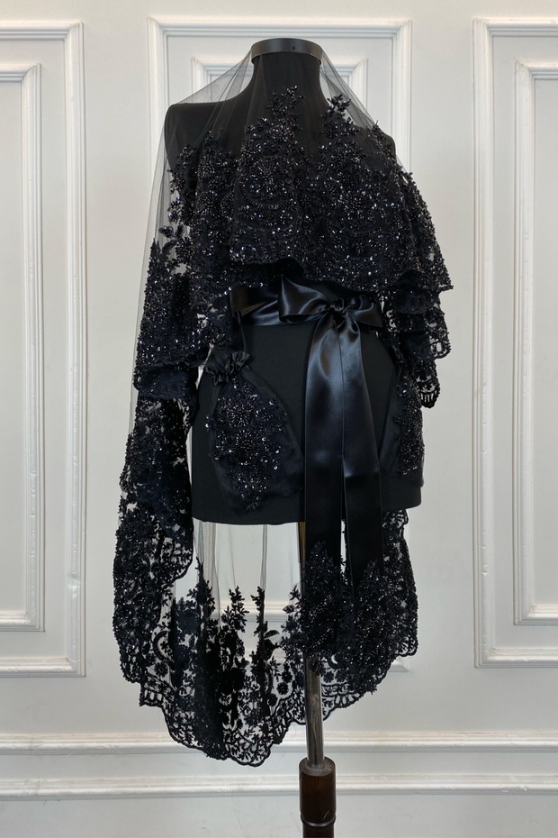 Black Vip Deluxe Bridal Veil Set, Henna Veil 6 Piece Full Set