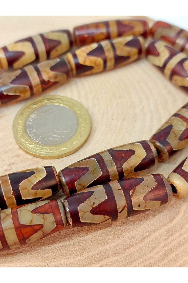 Double Tiger Tooth Tibetan Agate Stone Cylinder Cut 10x30mm/pcs (45808-1)