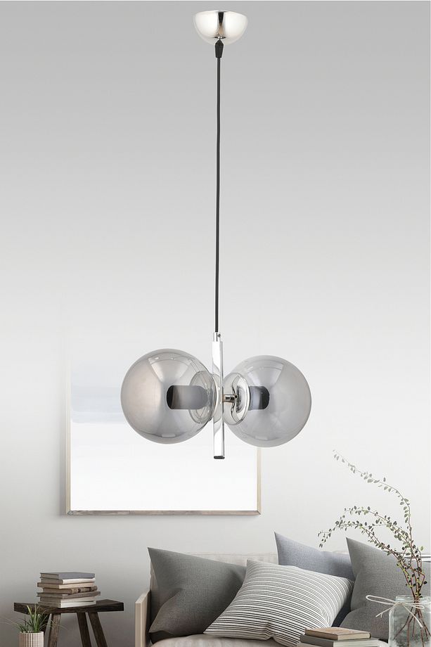 ÇAKRA 2'Lİ FÜME CAMLI KROM SARKIT MODERN AVİZE - 1