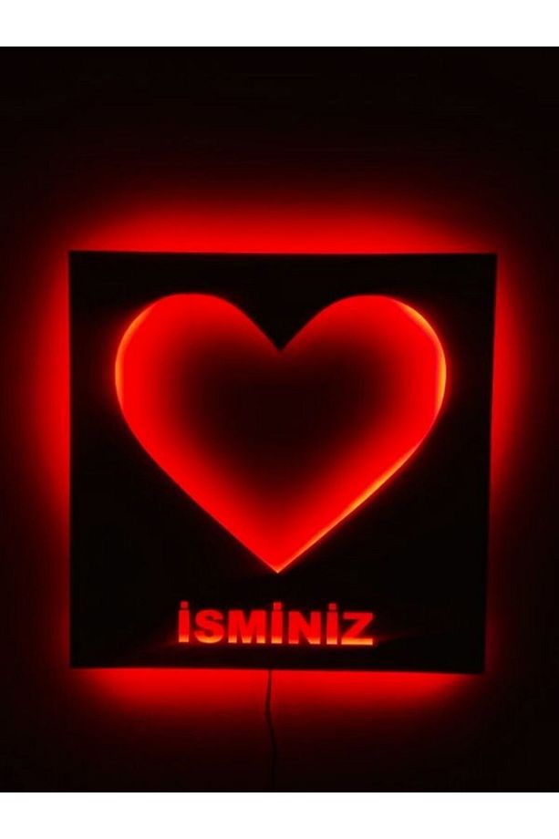 Kişiye Özel Ledli Kalp Tablo Kırmızı Ledli İsimli Mdf Kalp Tablo Işıklı Kalp - 2