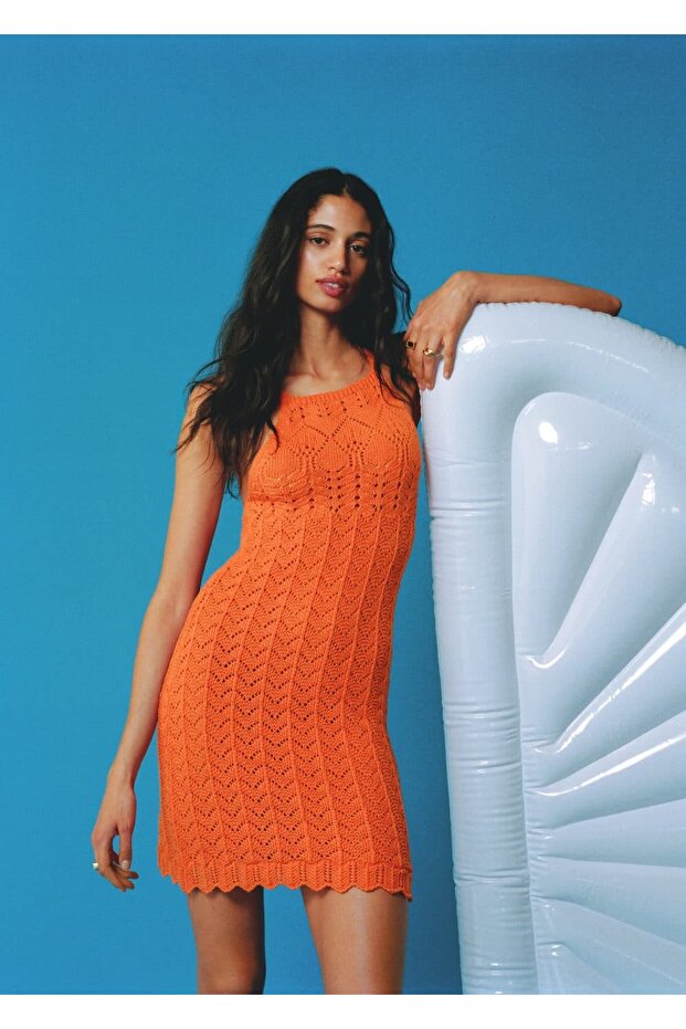 Halter Yaka Triko Elbise - 8