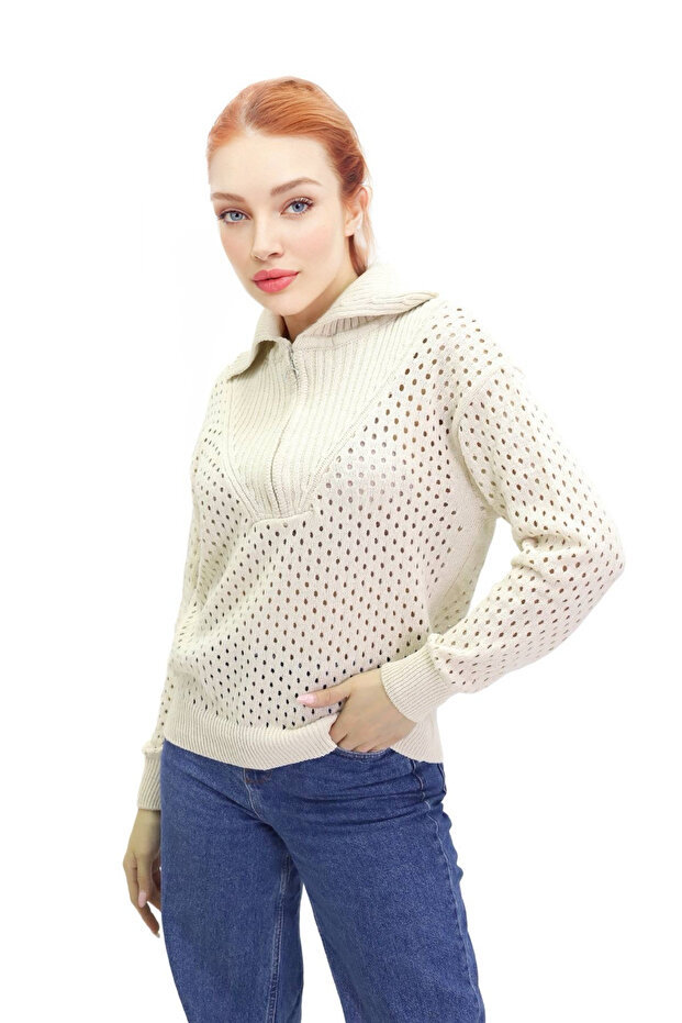 пуловер с цип - 1