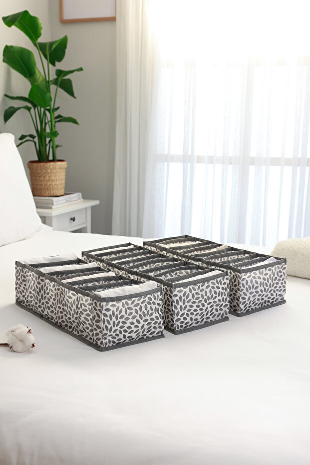 Set of 3 Leaf Gray 8-Compartment Closet Drawer Accordion Folding Laundry Organizer