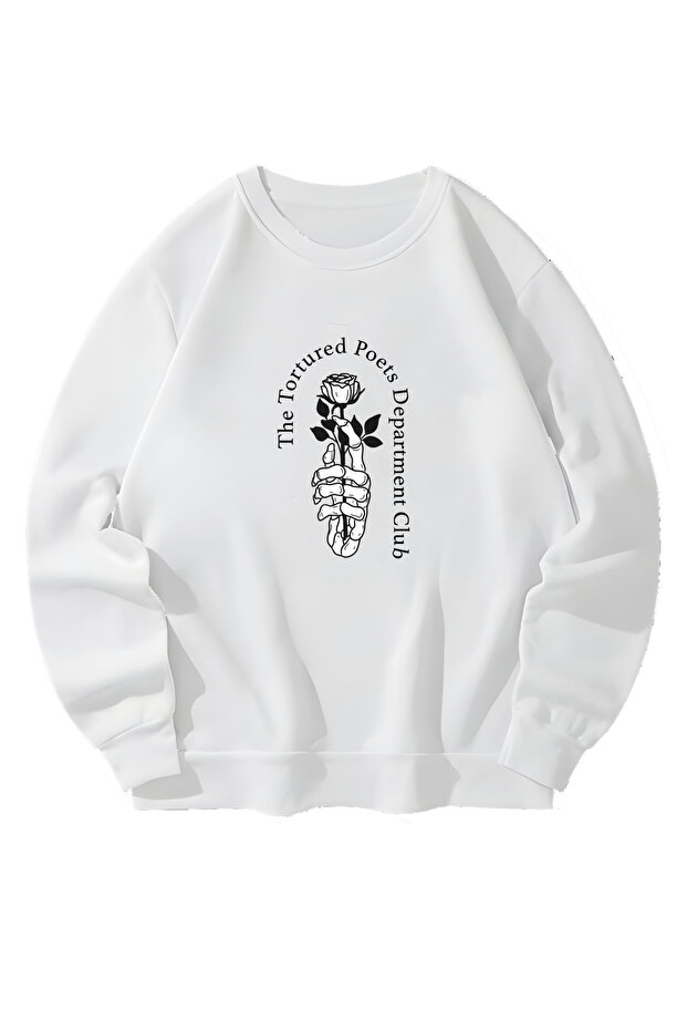 Taylor Swift the Tortured Poets Department Printed White Sweatshirt Unisex 100% Cotton Relaxed Fit