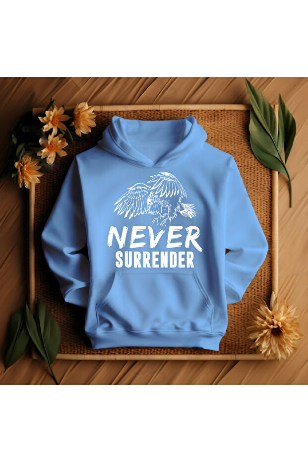 Never Surrender Baskılı Oversize Hoodie