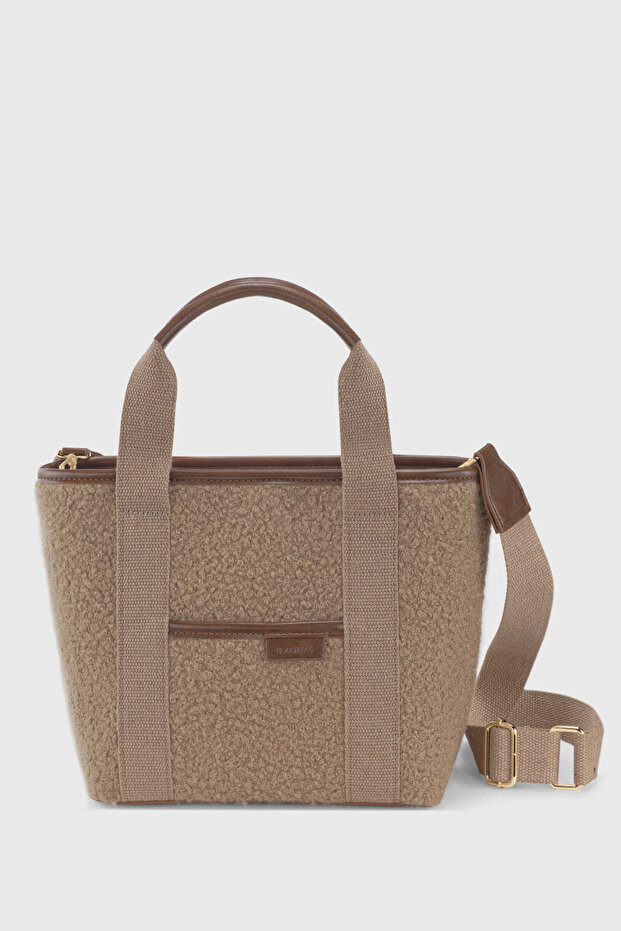 Women's Mink Fur Double Handle Canvas Tote Bag 246