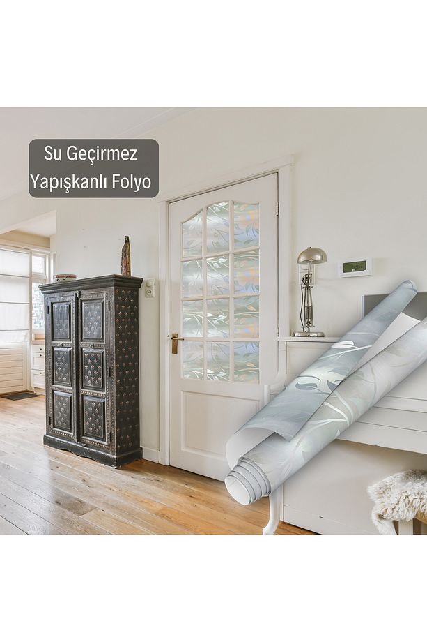 Yaprak Desenli Parlak Kendinden Yapışkanlı Folyo, Duşakabin, Mutfak, Banyo, Ofis Camı Kaplama 0924 - 6