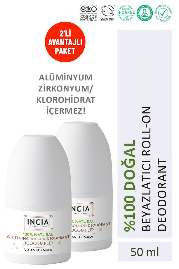 %100 Doğal Roll On Deodorant Beyazlatıcı Ter Kokusu Önleyici Lekesiz 50 ml X2 Adet - 1