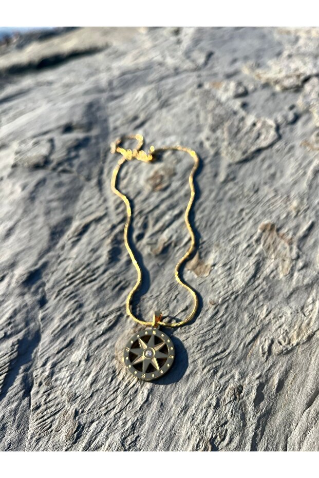 Çelik Mini Taşlı Pusula Kolye - 2