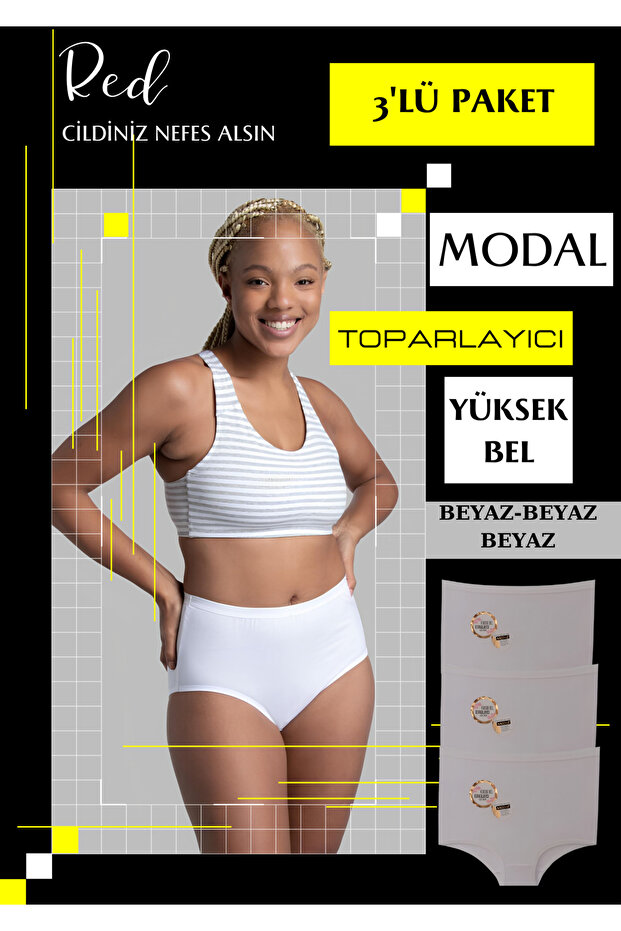 High Waist Belly Recovery Special Fit 3 Pack Modal White Panties