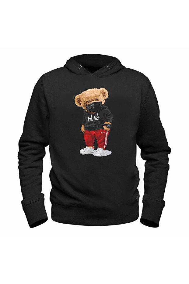 Hello Rap Tedy Bear Black Kids Sweatshirt