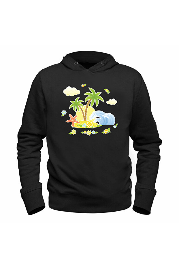 Palm Tree Printed Children's Black Sweatshirt