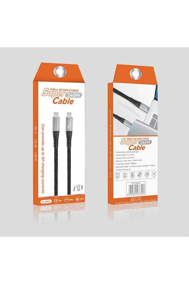 240W Type-C To Type-C Laptop Telefon Hızlı Data ve Şarj Kablosu SİYAH - 7