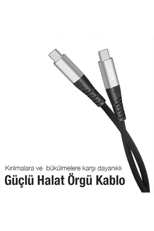 240W Type-C To Type-C Laptop Telefon Hızlı Data ve Şarj Kablosu SİYAH - 3