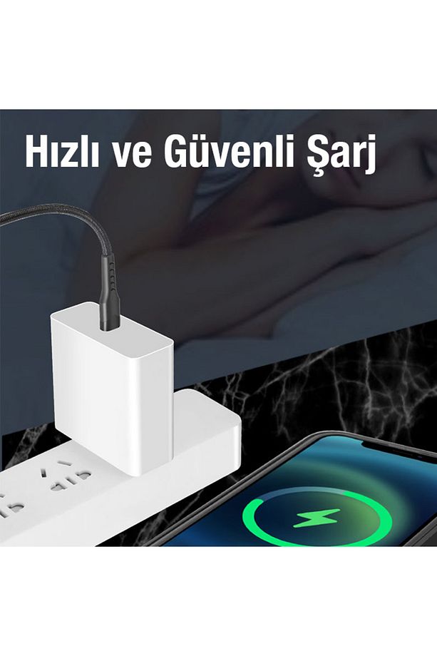 Led Işıklı 27W Type-C To iPhone Lightning Hızlı Şarj Kablosu 1m SİYAH - 5