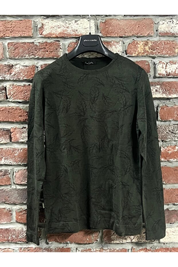Printed Green Crew Neck Knitwear Sweatshirt
