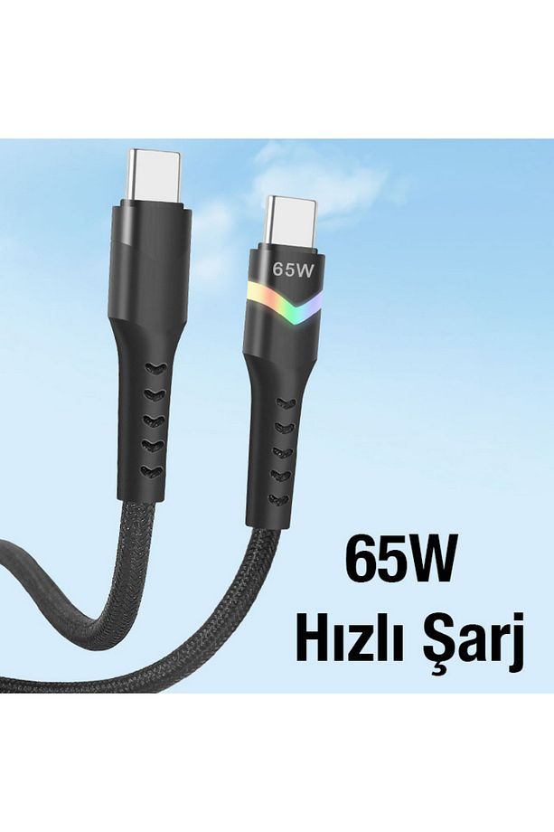 Led Işıklı QC 3.0 65W Type-C To Type-C Hızlı Şarj ve Data Kablosu 1 Metre - 7