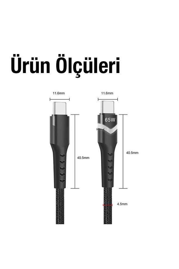 Led Işıklı 65W Type-C To Type-C Hızlı Şarj Kablosu 1m SİYAH - 7