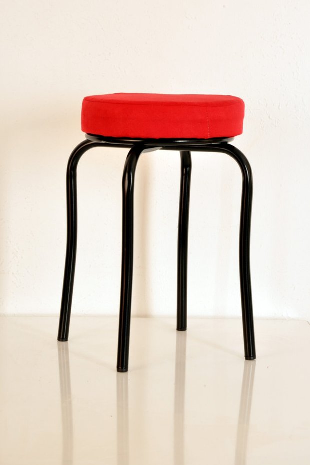 8 Pieces Red Thai Feather Black Profile Stool Metal Stool Kitchen Stool Thick Stool