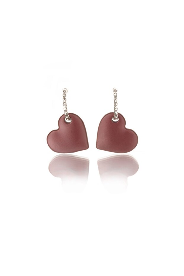 Matte Burgundy Color Antiallergic Heart Earrings