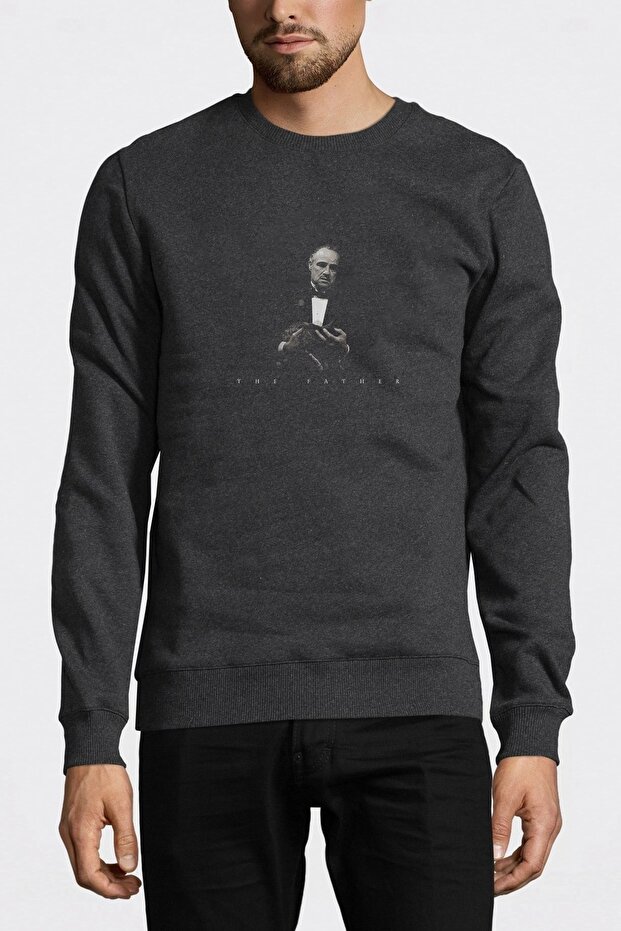 The Godfather Printed Smoked Anthracite Men's Knitted Sweatshirt Long Sleeve