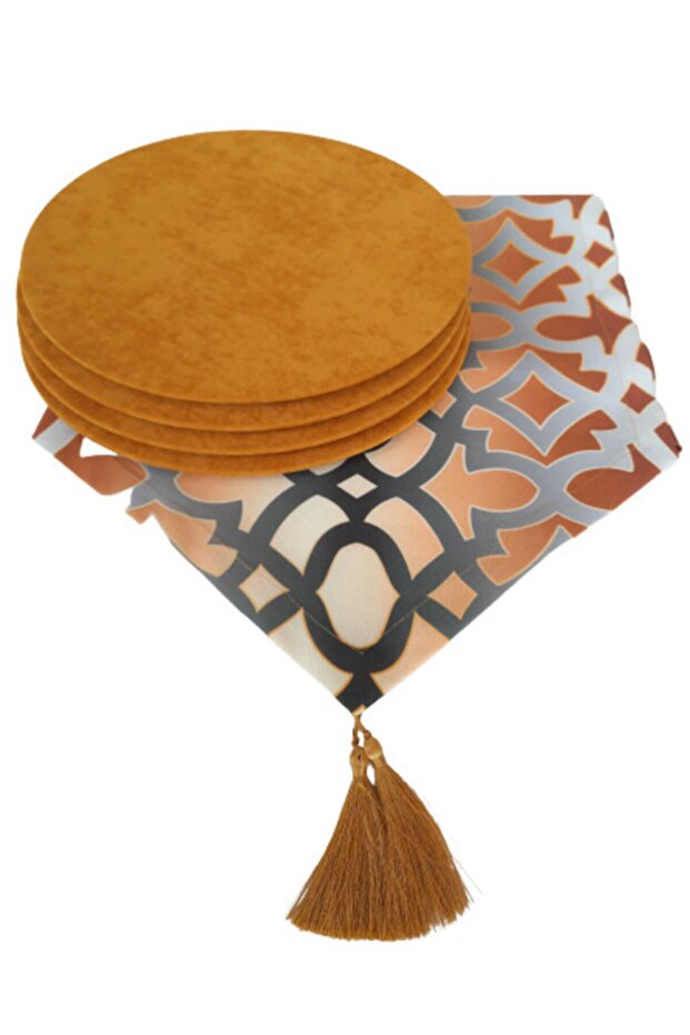 Gradient Ottoman Ottoman Patterned Runner & 4 Mustard Yellow Pads, - 2