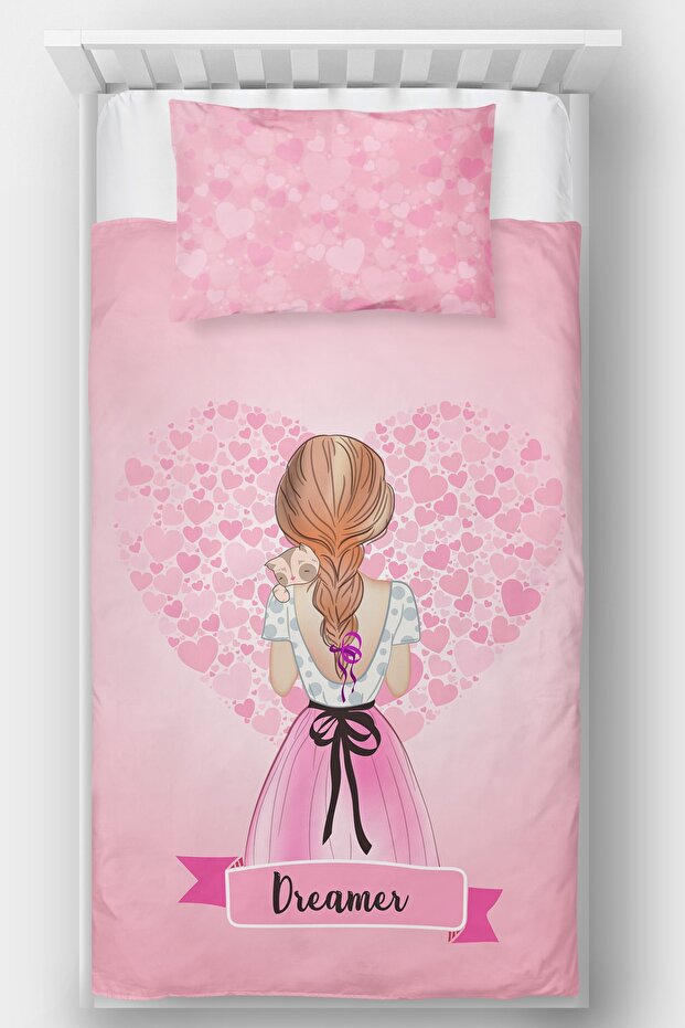 Pink Heart Girl Printed Single Bedspread